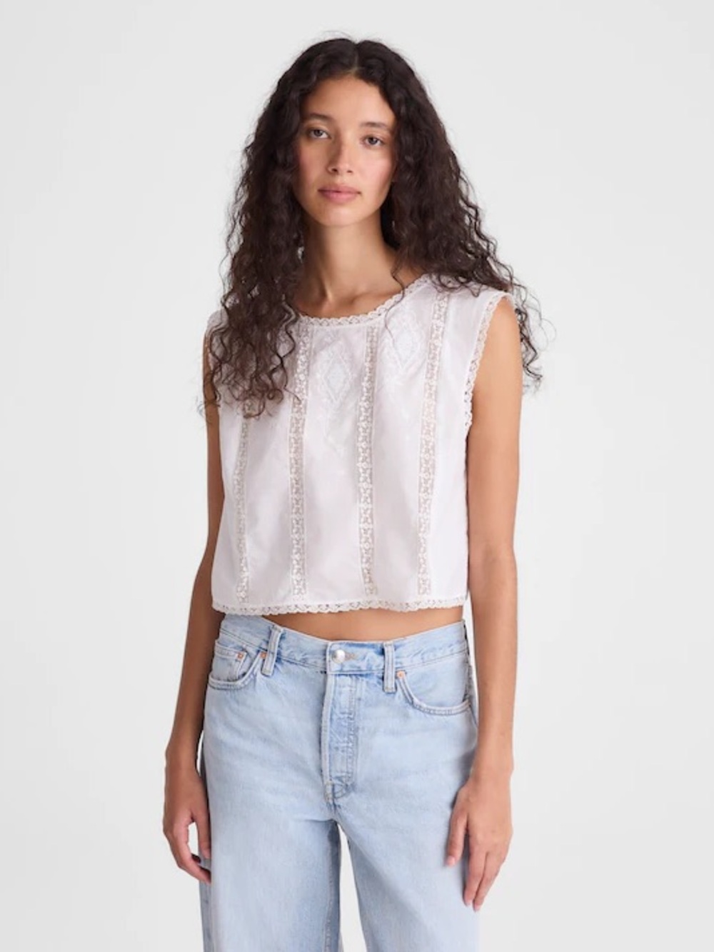Embroidered Lace-Insert Top - Picture 2 of 3